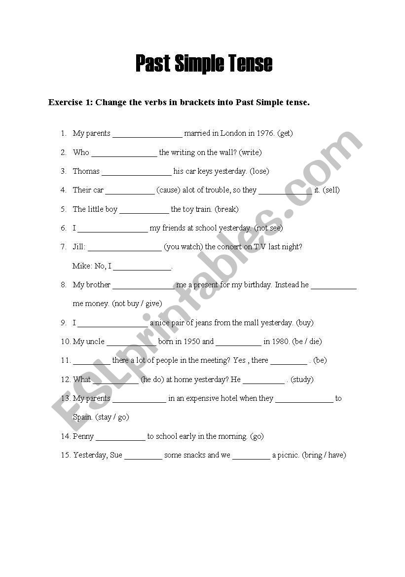 Past Simple Tense worksheet