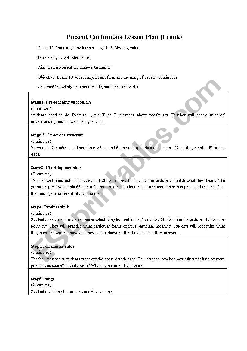 Present continuous lesson plan