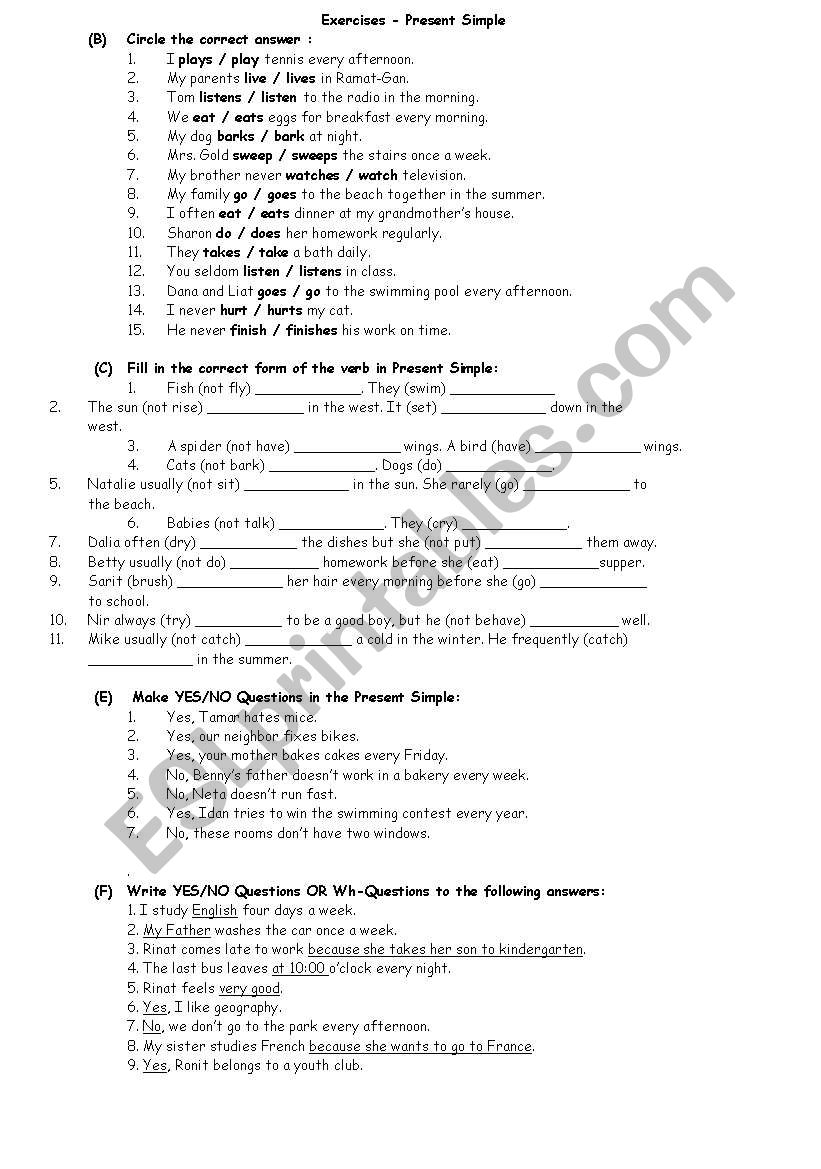 present simple worksheet