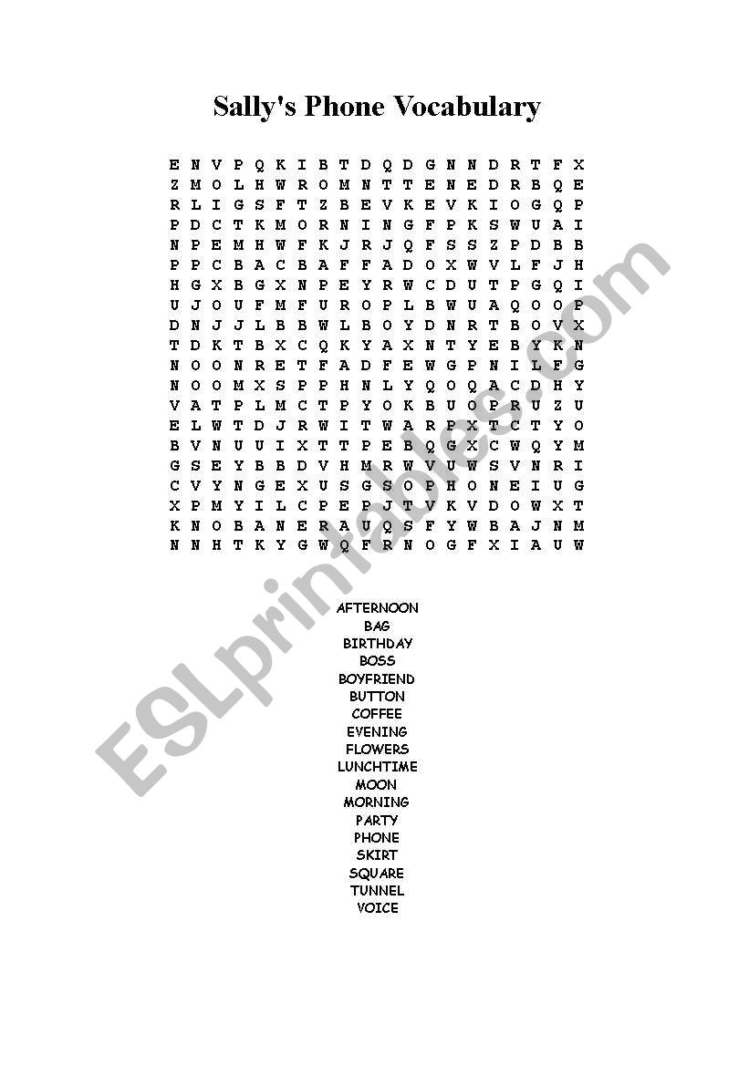 Sallys Phone Wordsearch Puzzle