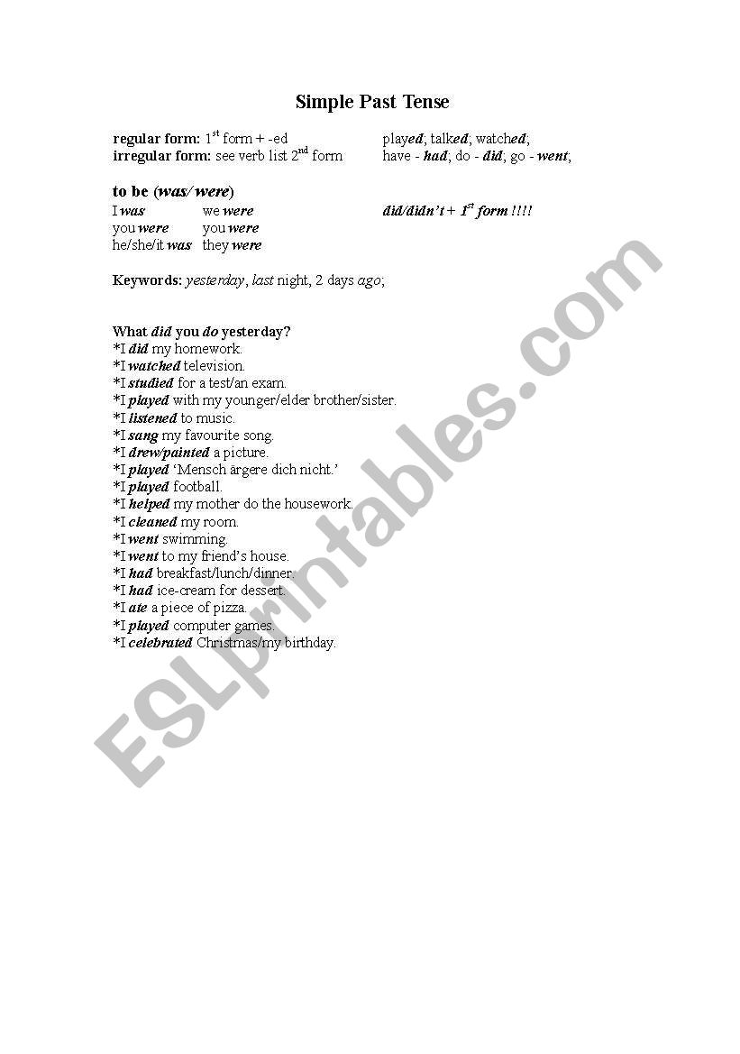 Simple Past Tense worksheet