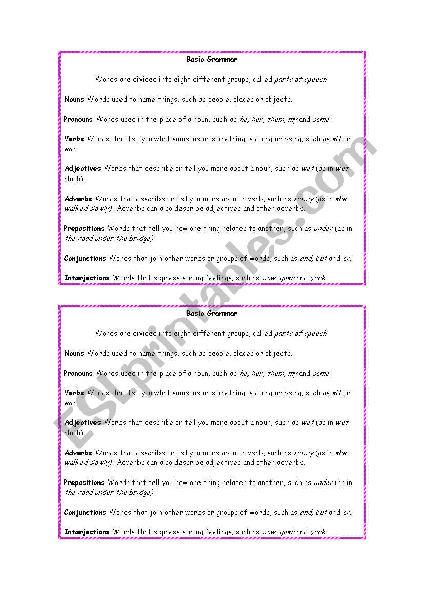 Basic Grammar worksheet