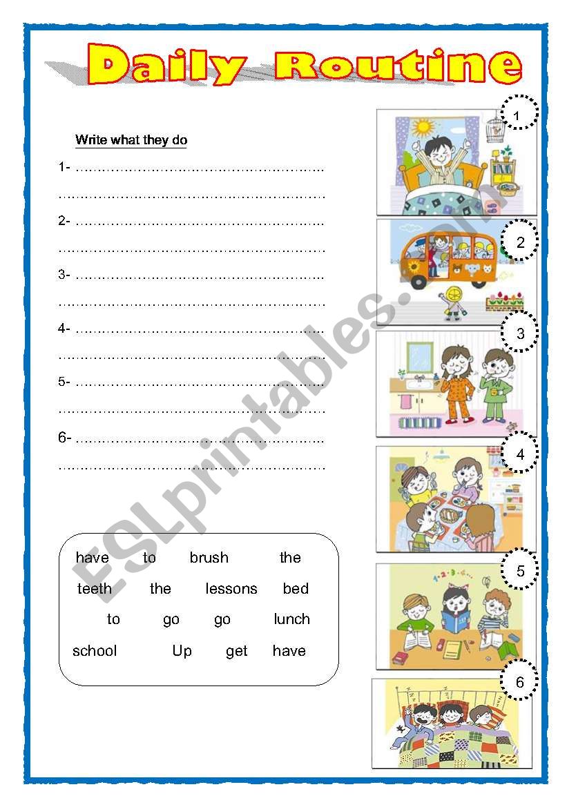 Daily Routine Sentences easier Level Editable ESL Worksheet By Chapiiii