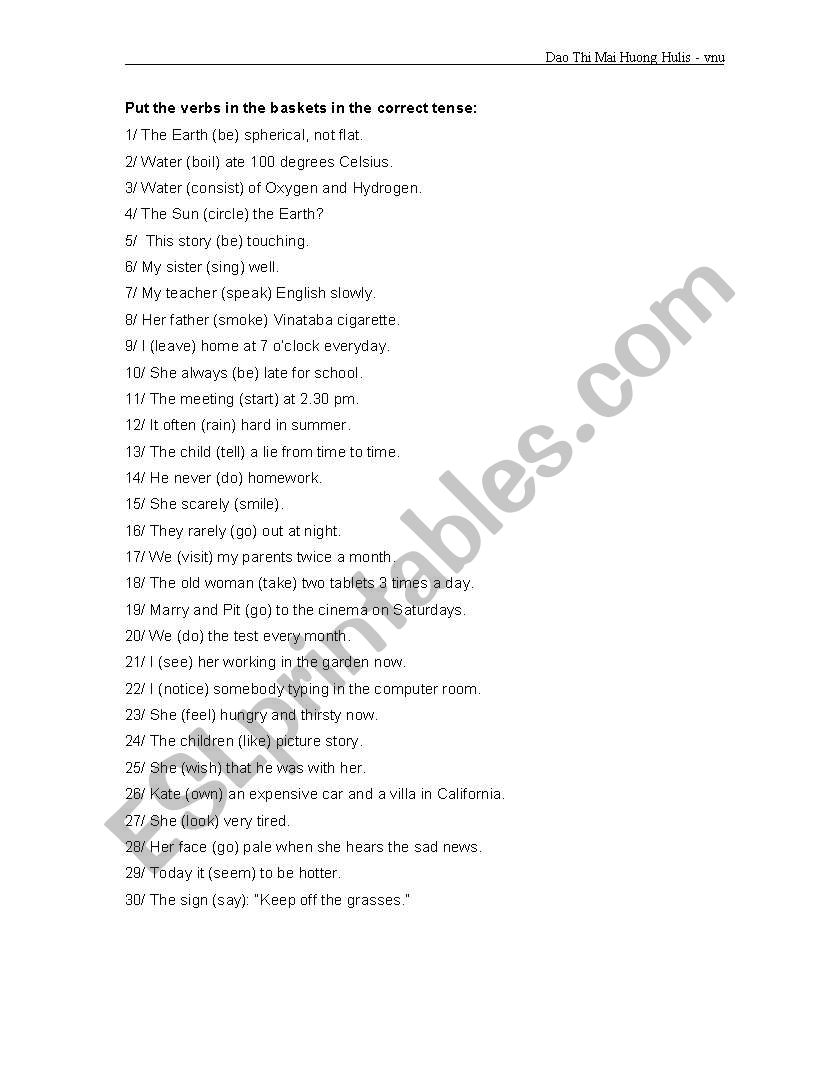 simple present tense worksheet