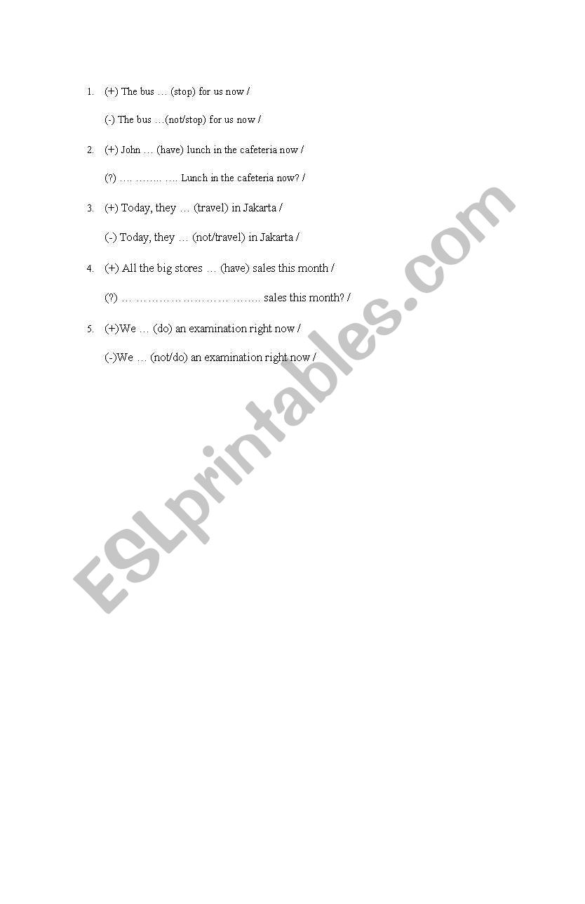 present continous tense worksheet