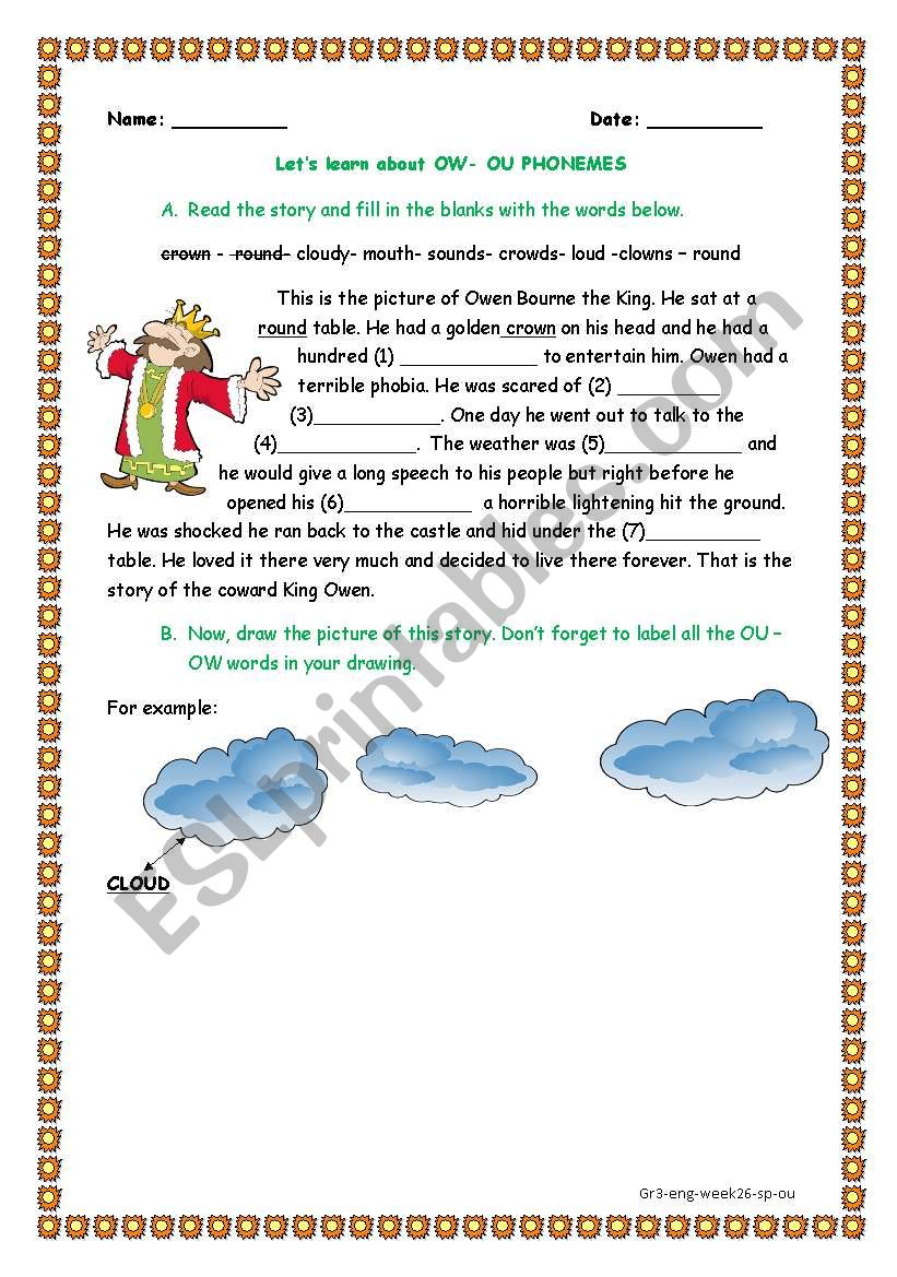 phonemes ou - ow worksheet