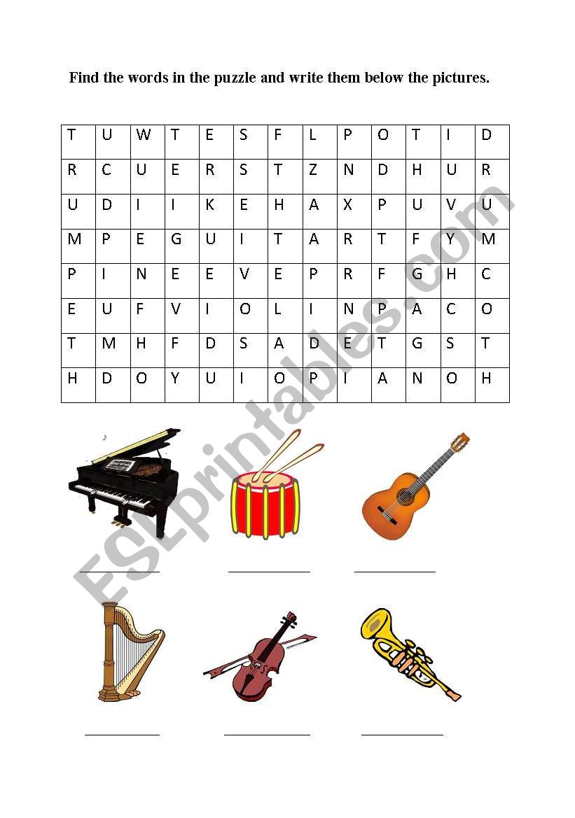 musical instruments worksheet