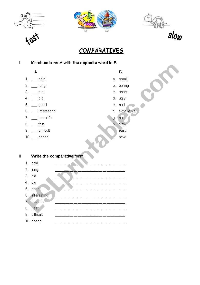 Adjectives and Comparatives worksheet