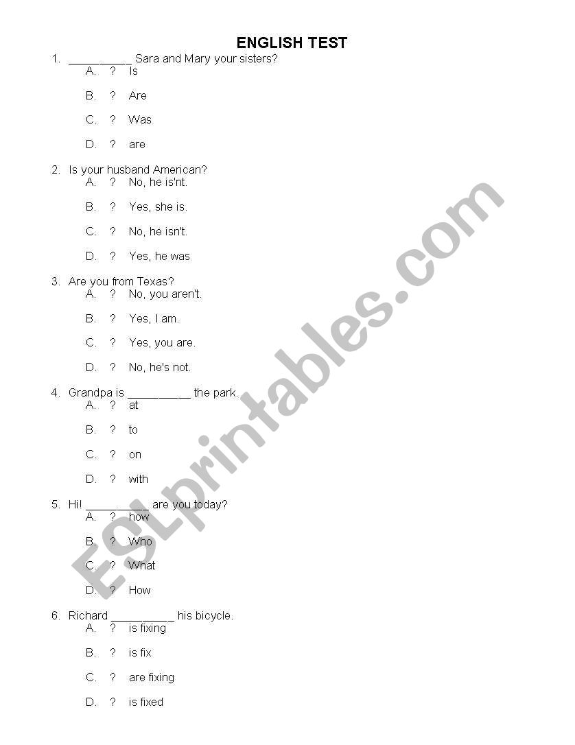 test worksheet