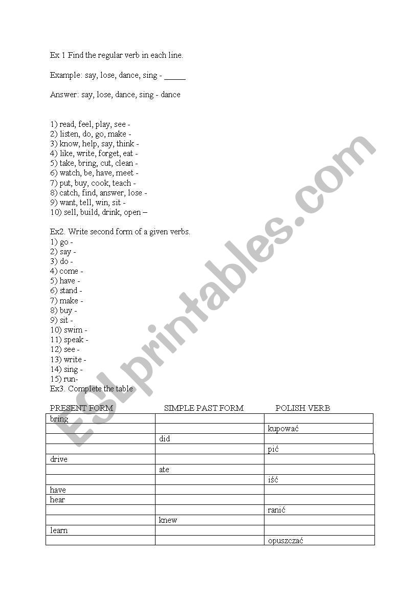 irregular verb- test worksheet