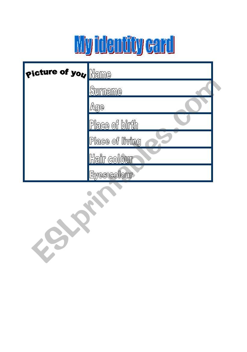 Identity card worksheet