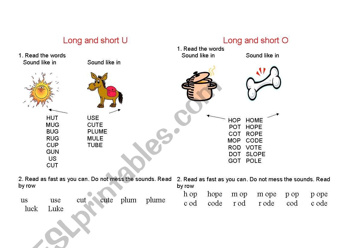 long and short  U and O worksheet