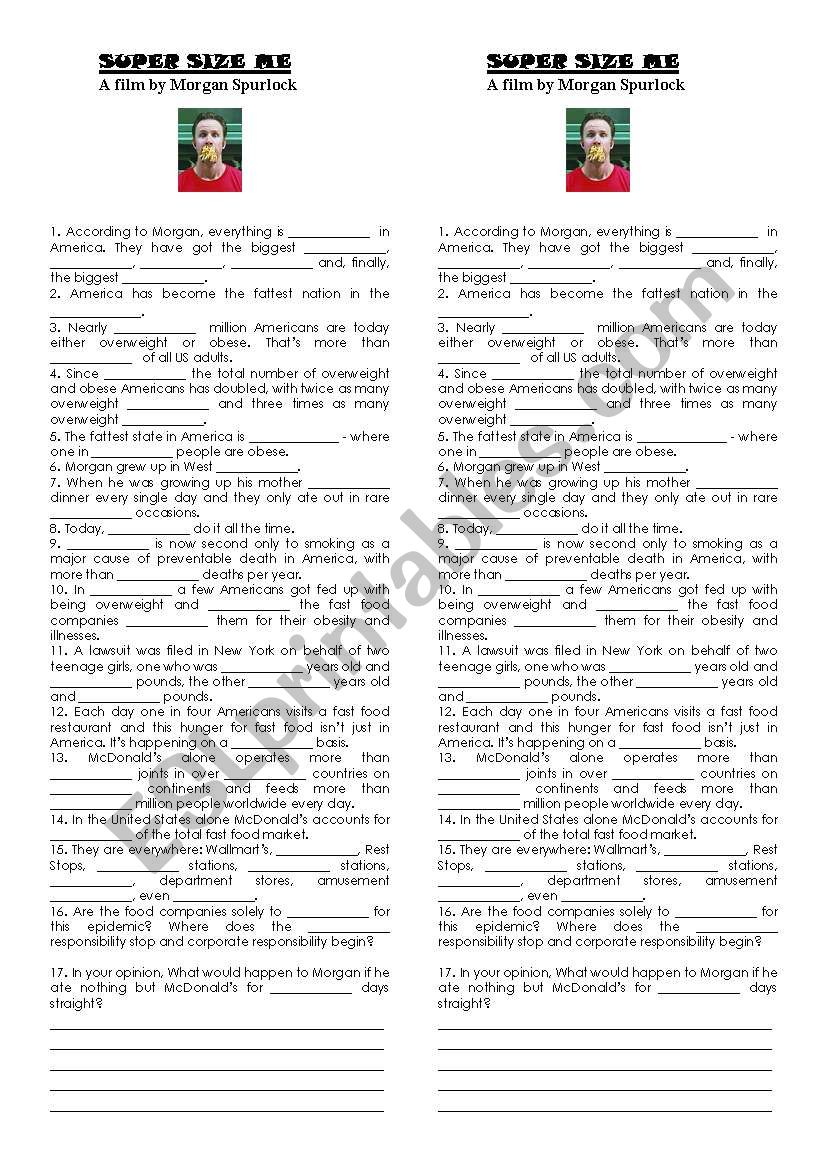 SUPER SIZE ME- INTRODUCTION worksheet