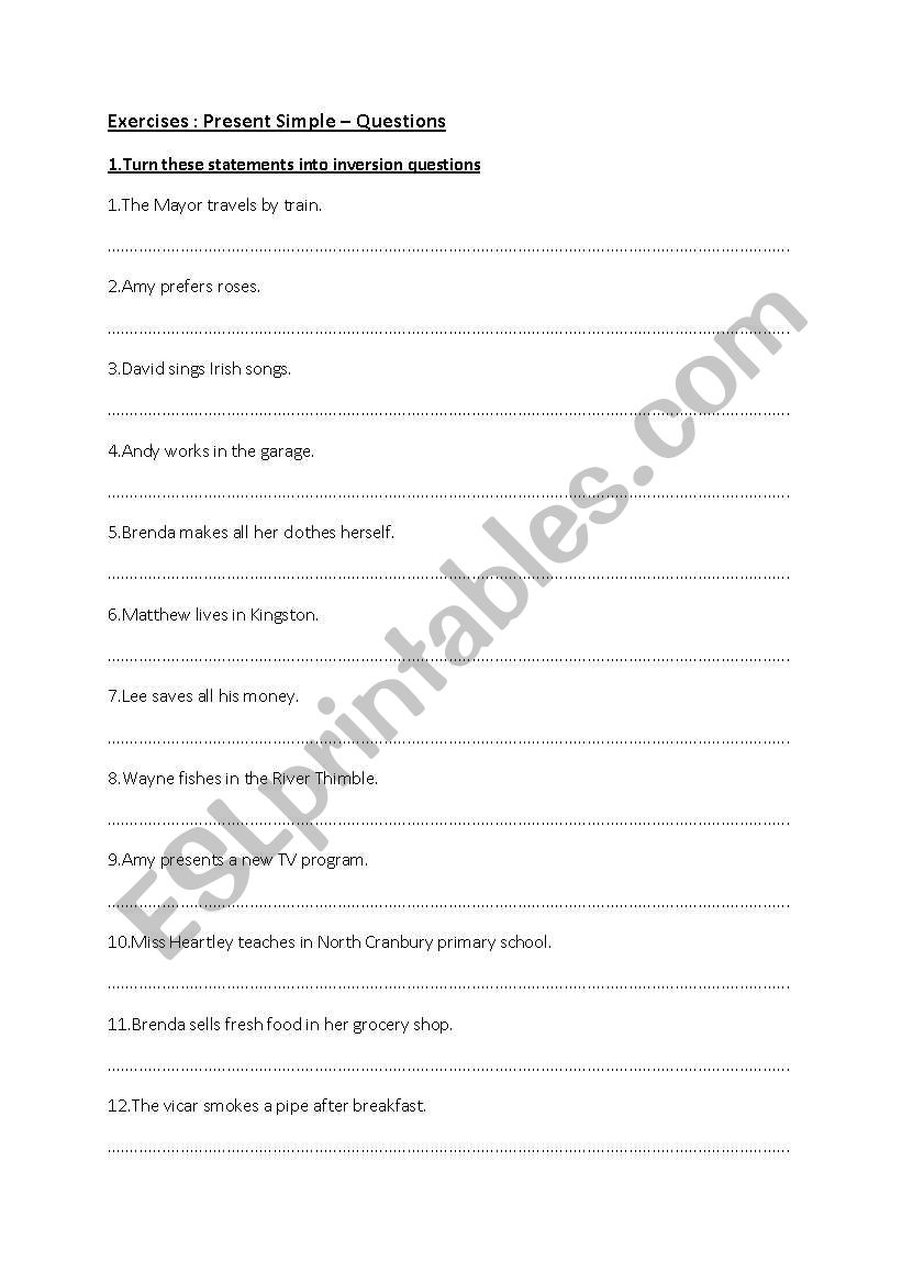 Present simple questions worksheet