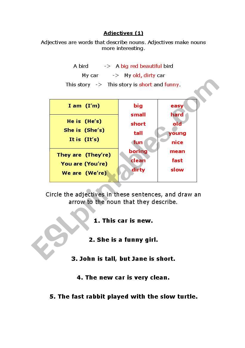 adjectives worksheet