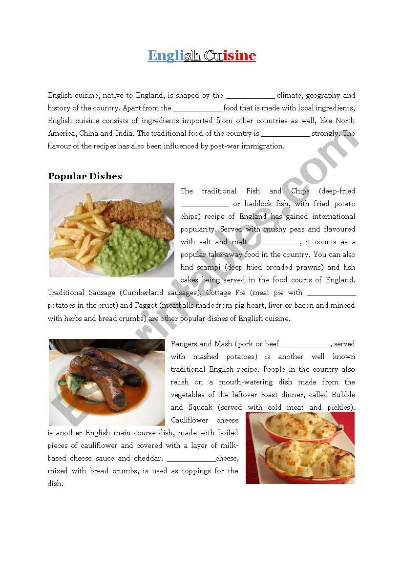 English cuisine worksheet