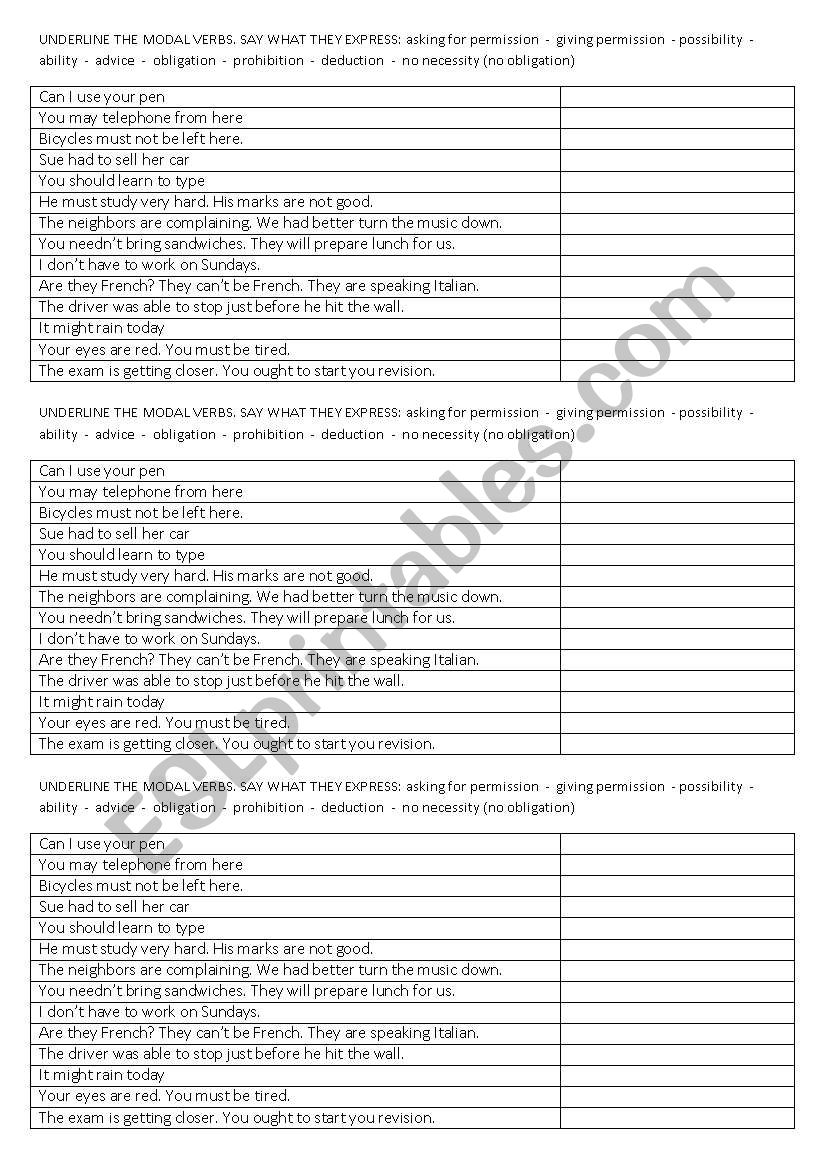 modals worksheet