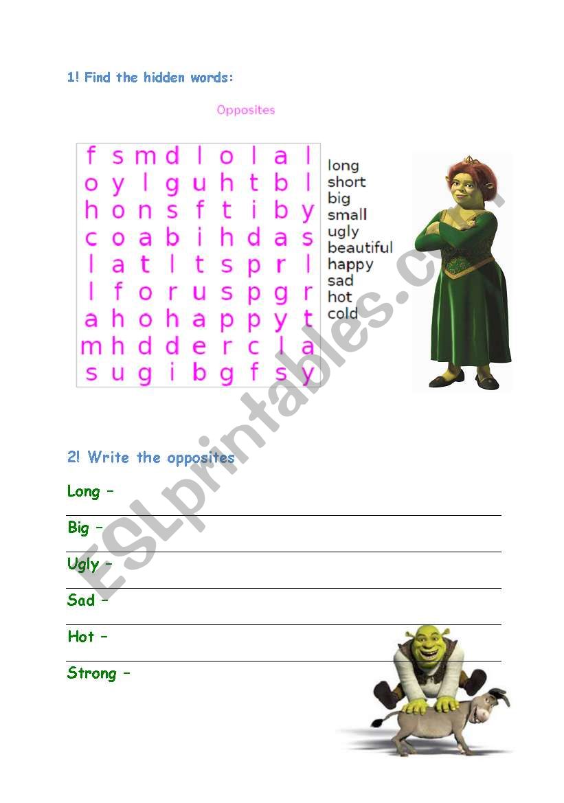 Opposite adjectives worksheet