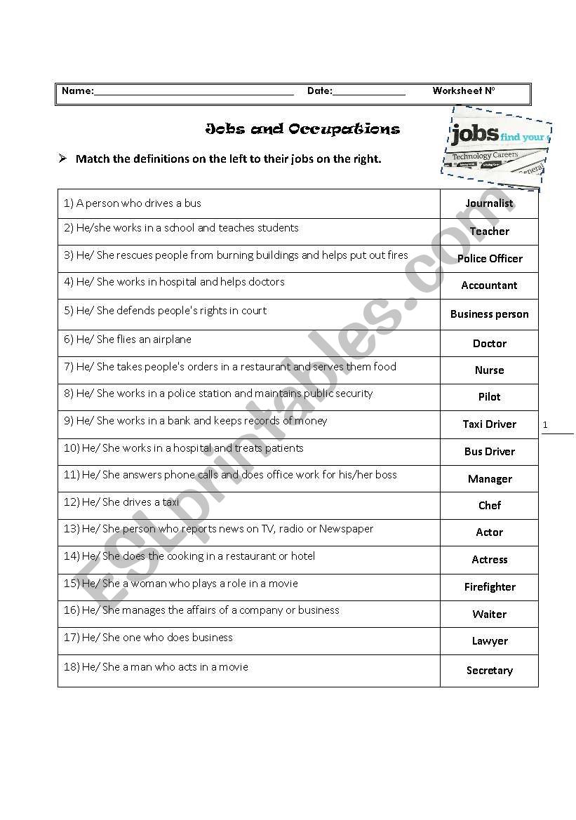 Jobs worksheet