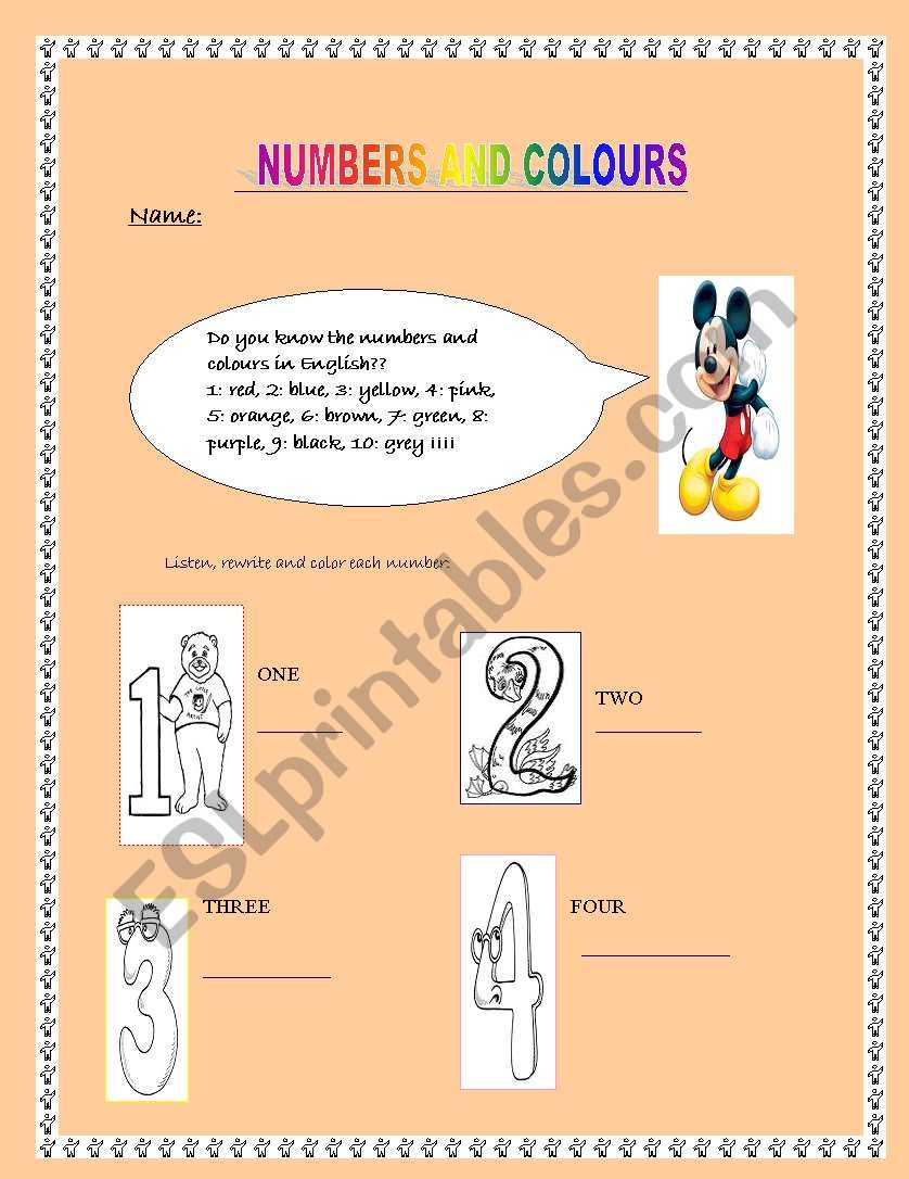 colors and numbers worksheet