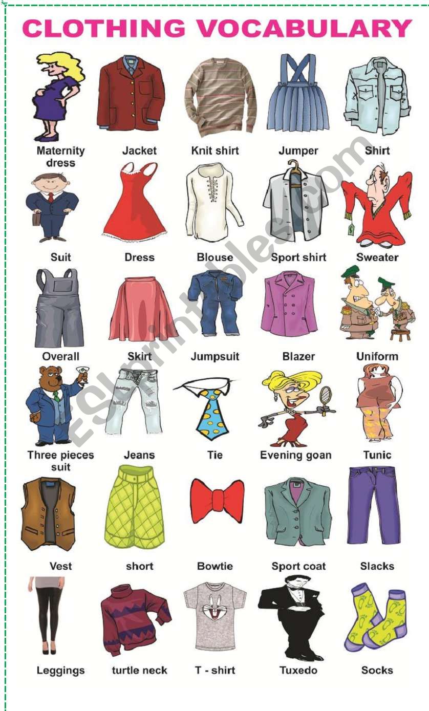 Clothing Vocabulary - ESL worksheet by mafaldita2009