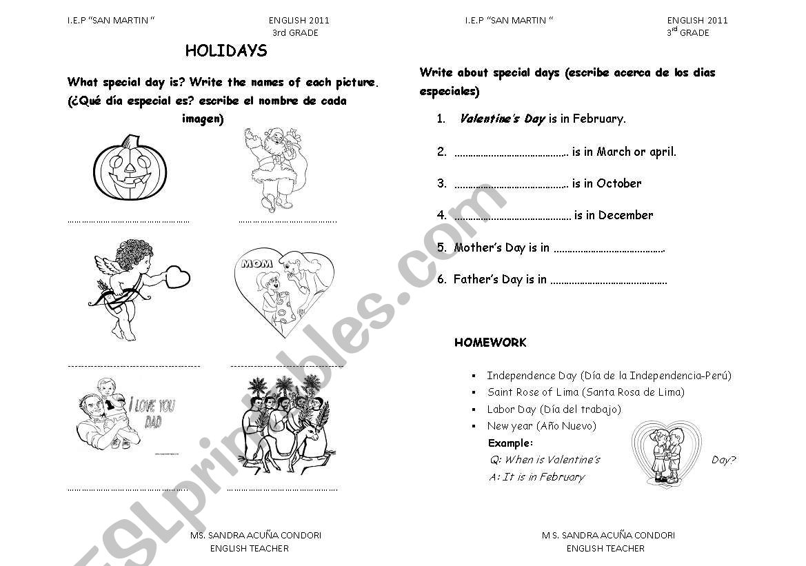 HOLIDAYS worksheet