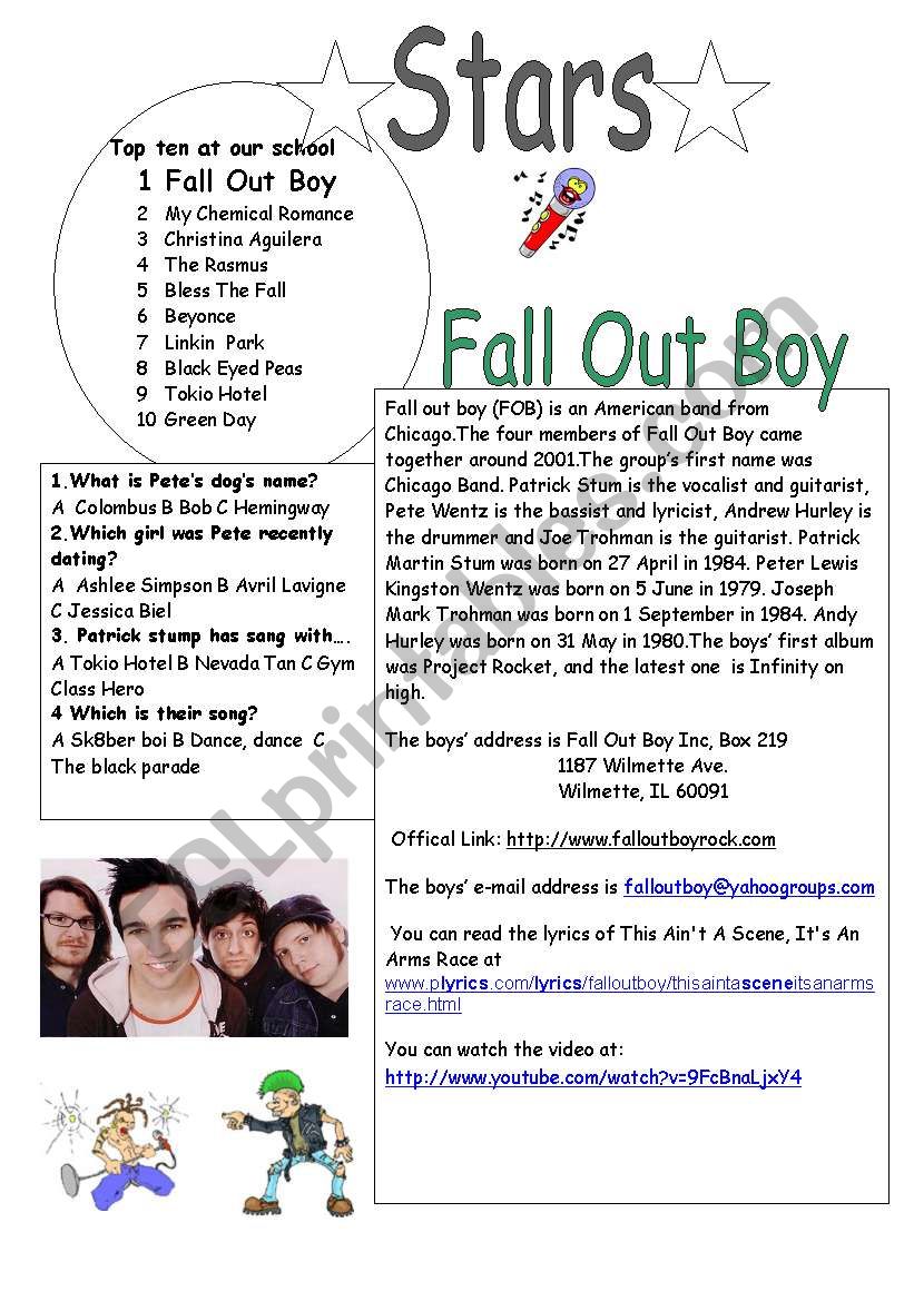 Fall out boy worksheet