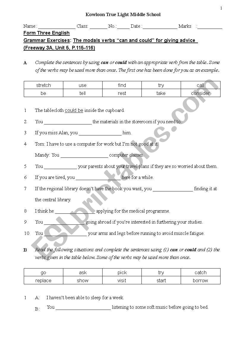 Modal verbs worksheet