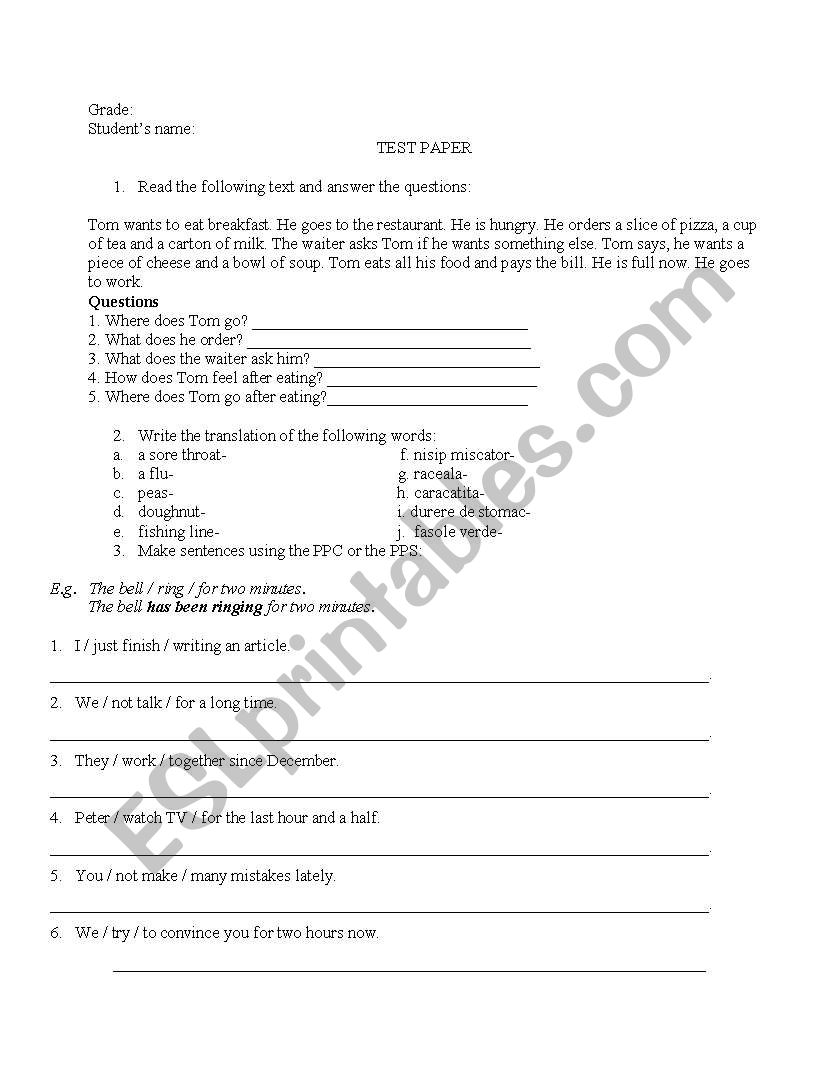 TEST PAPER worksheet