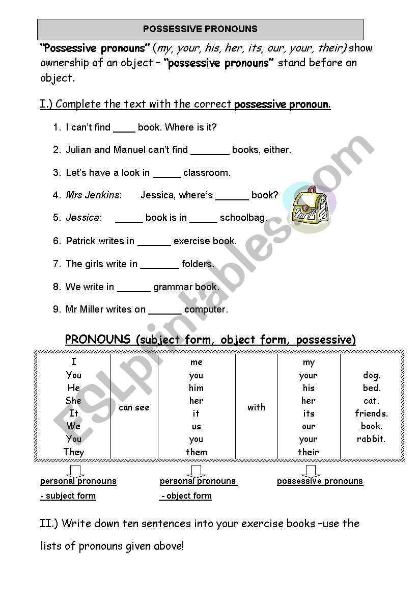Possessive Pronouns -Worksheet