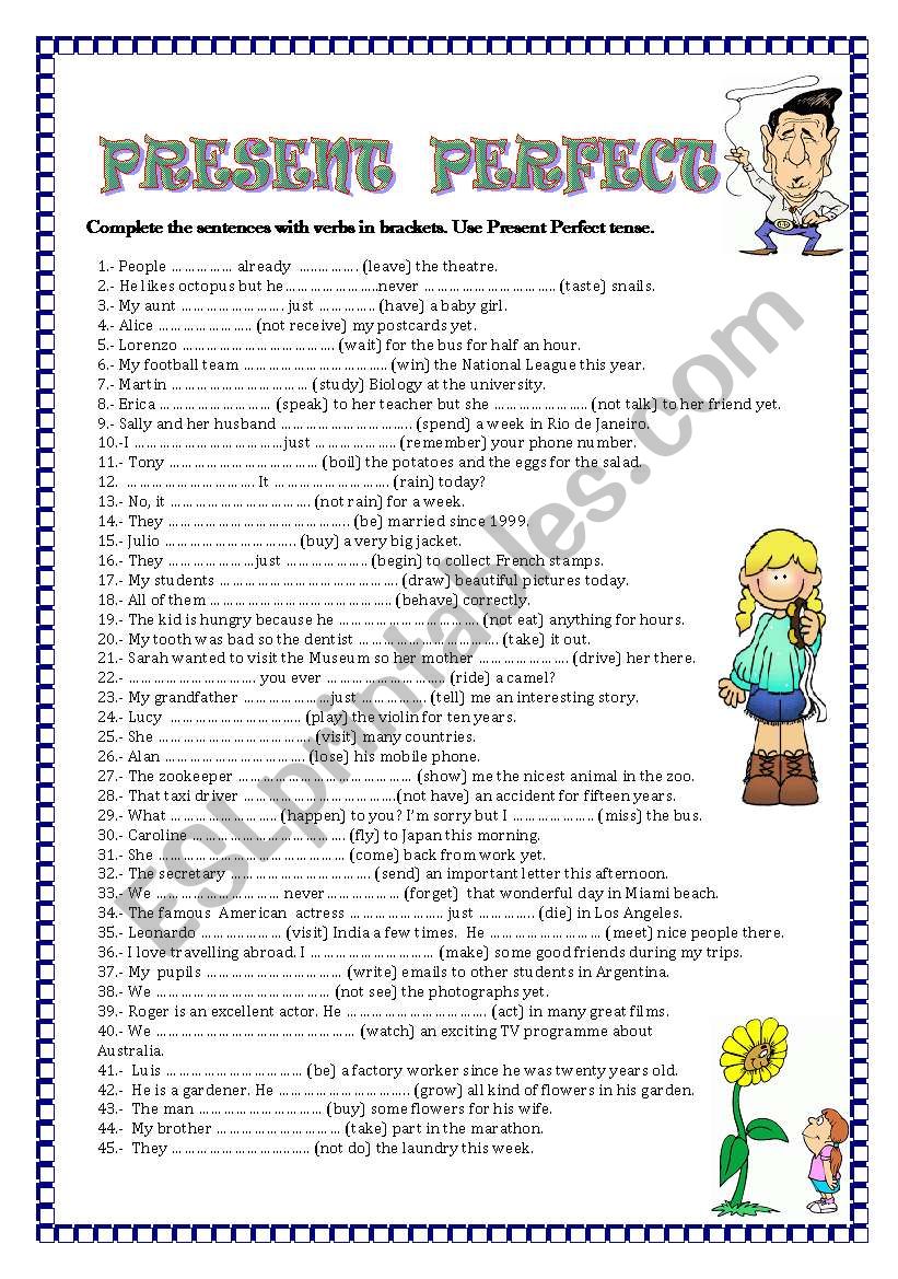 PRESENT PERFECT TENSE ESL Worksheet By Mariaah