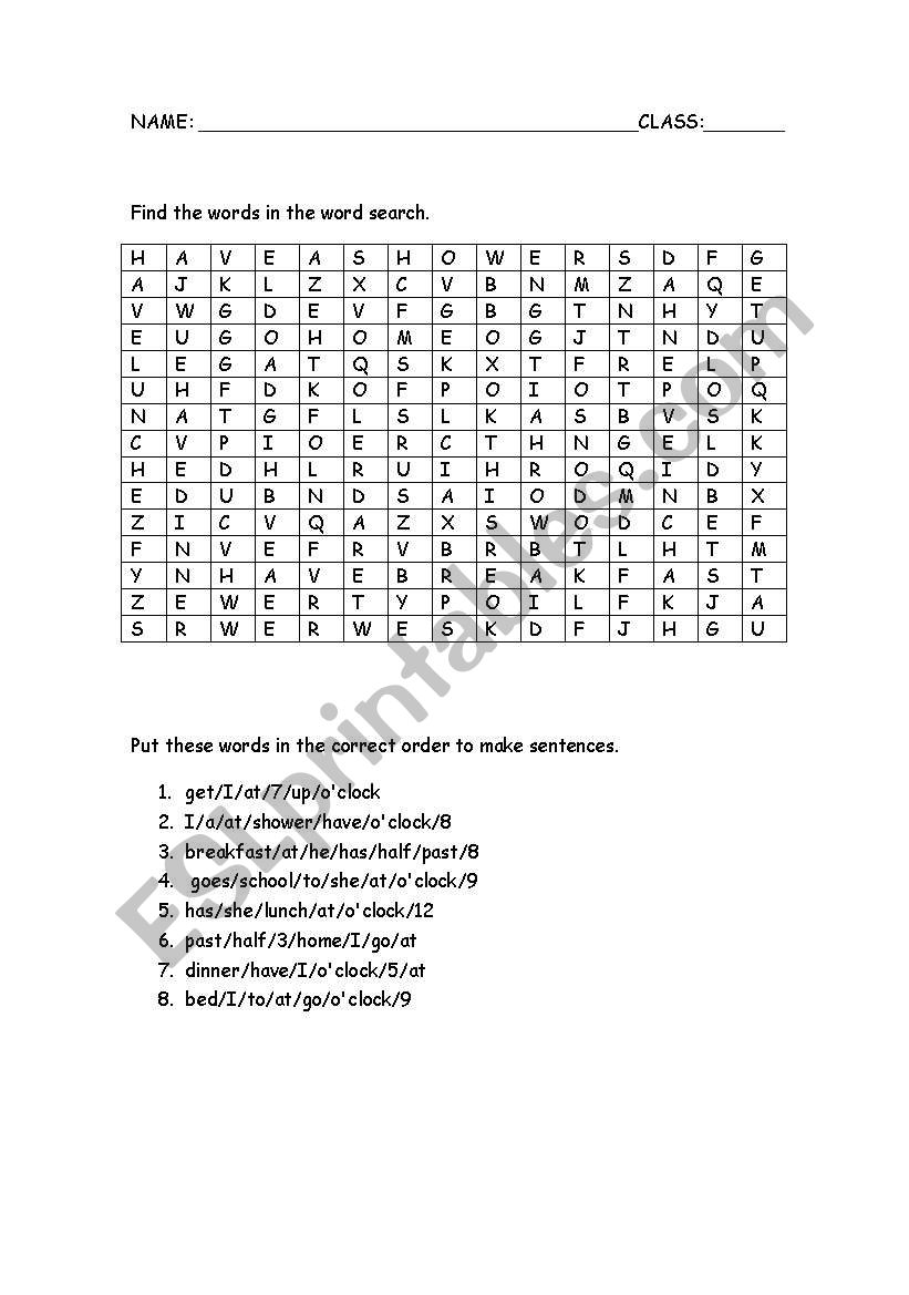 Daily routines worksheet