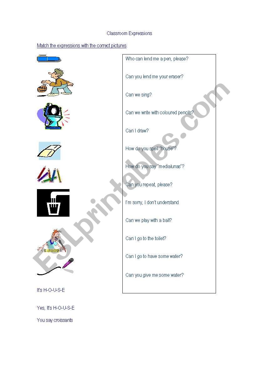 Classroom Language worksheet