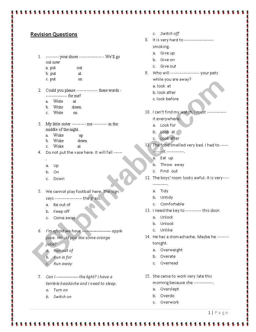 Vocabulary Test worksheet