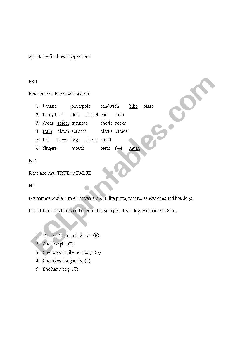 Richmond Sprint 1 test worksheet