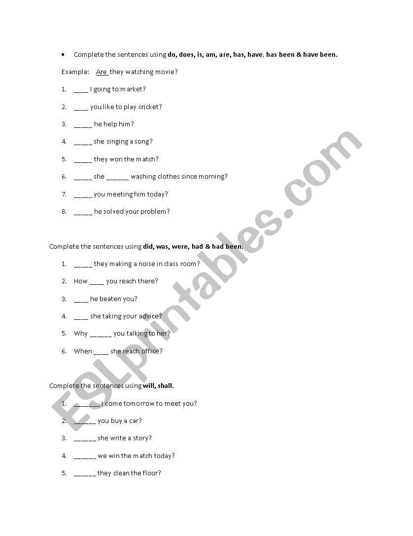 Interrrogative Sentences worksheet