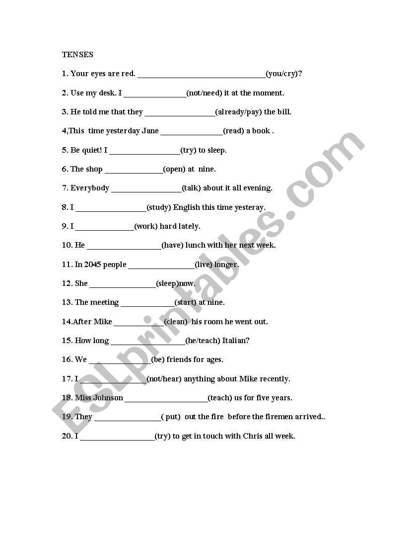 English worksheets: tenses