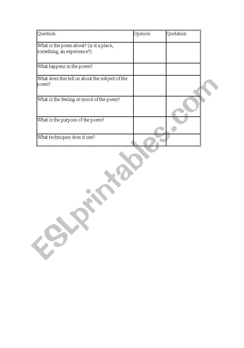 Poetry Grid worksheet