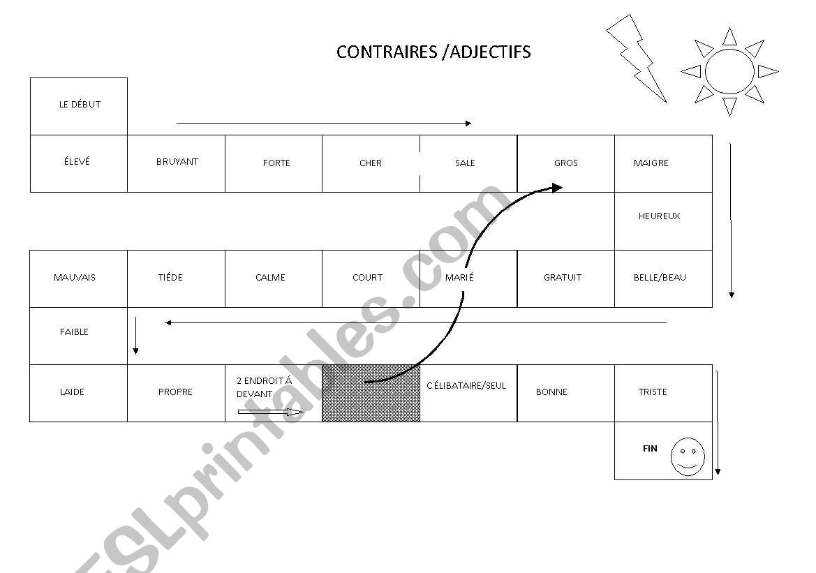 Adjectives board game worksheet