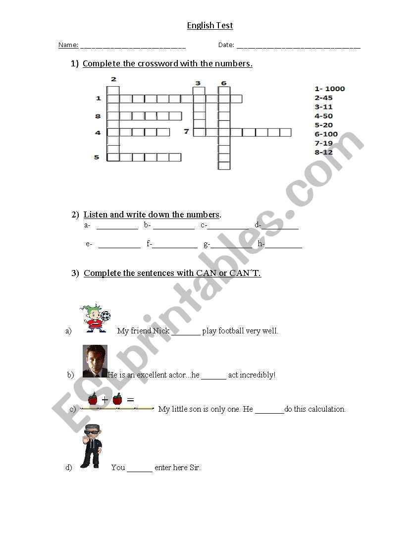 English Test worksheet