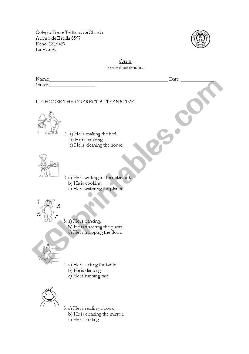 quiz present continuous worksheet