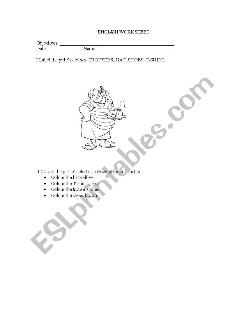 pirates clothes worksheet