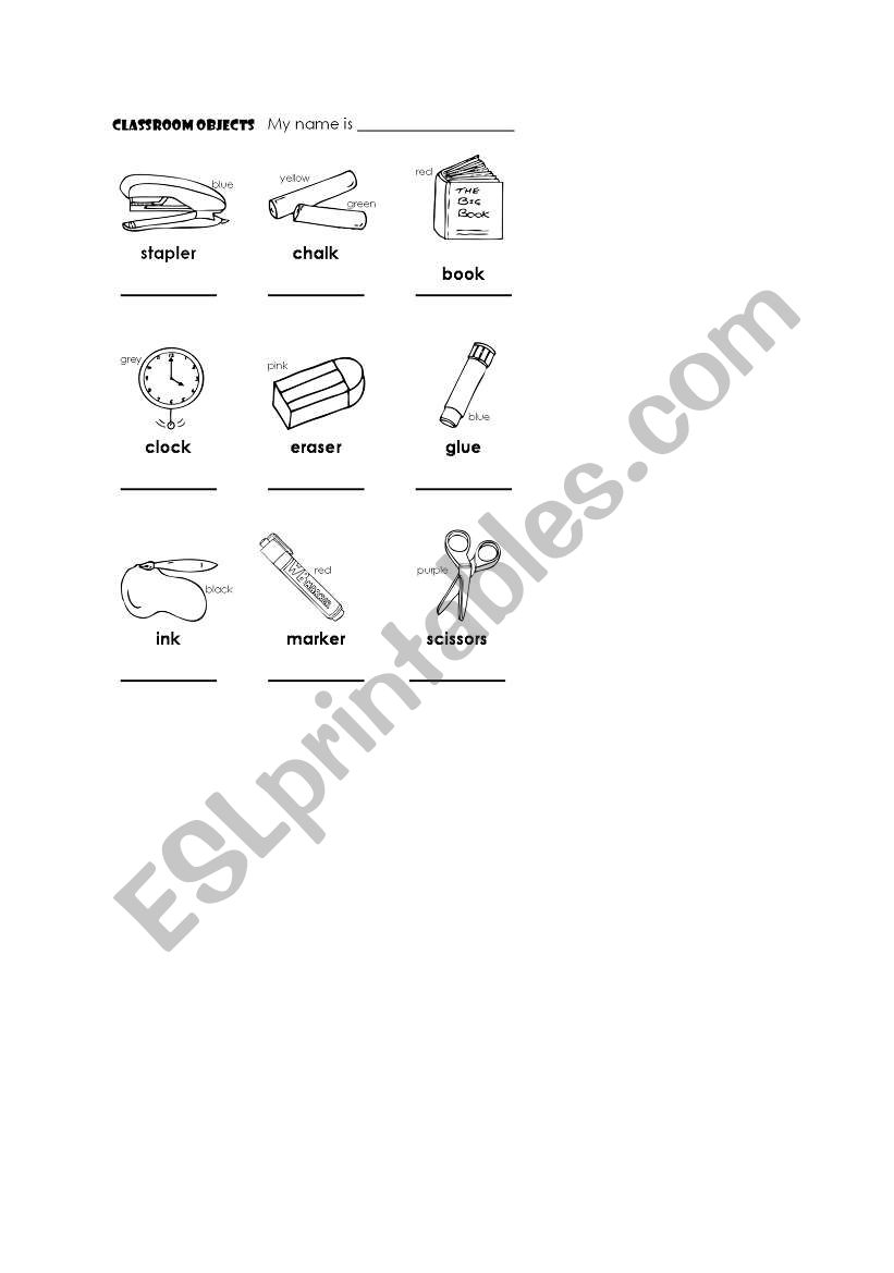 classroom objects worksheet