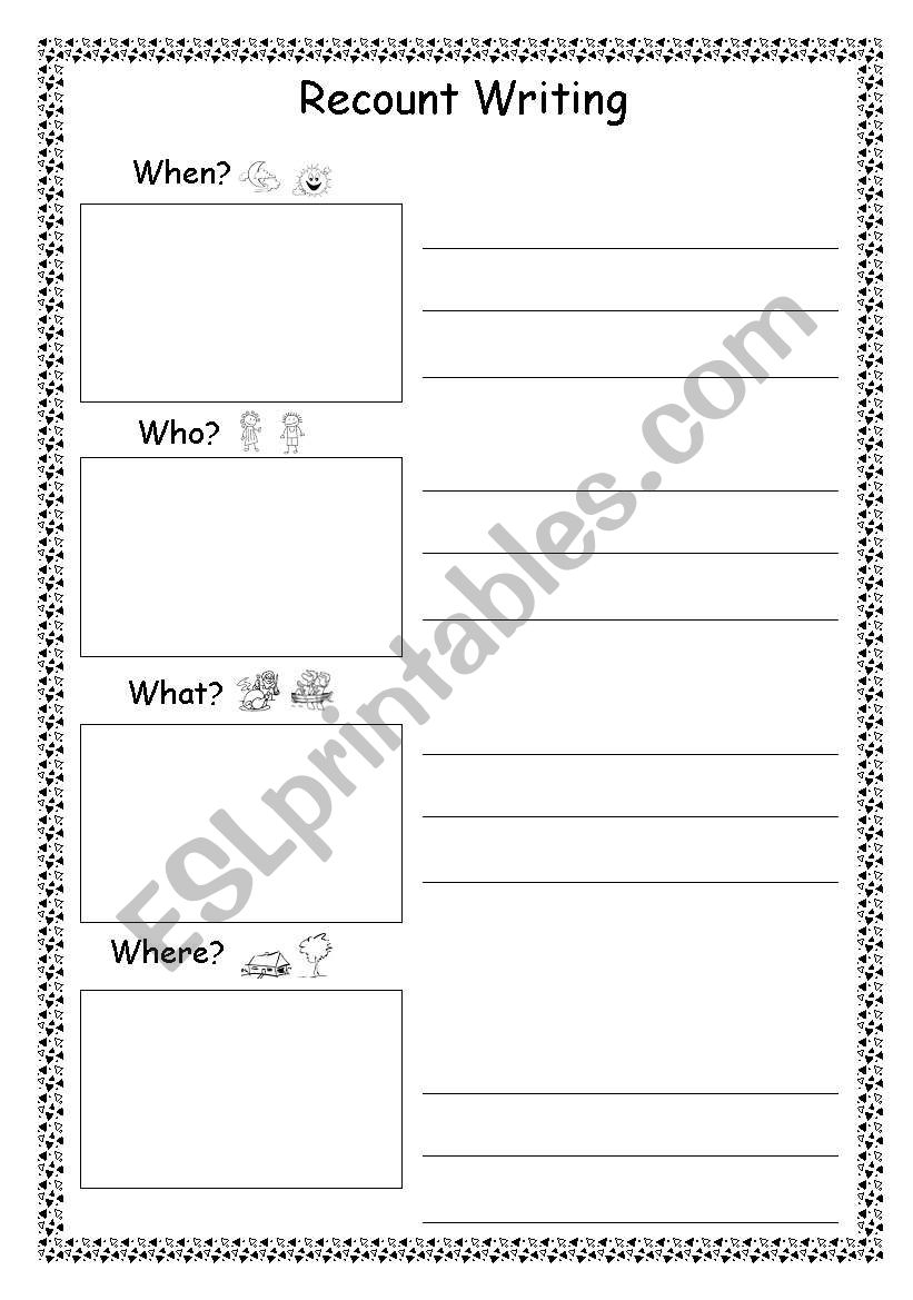 english worksheets recount writing frame
