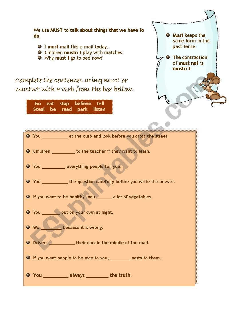 Must worksheet