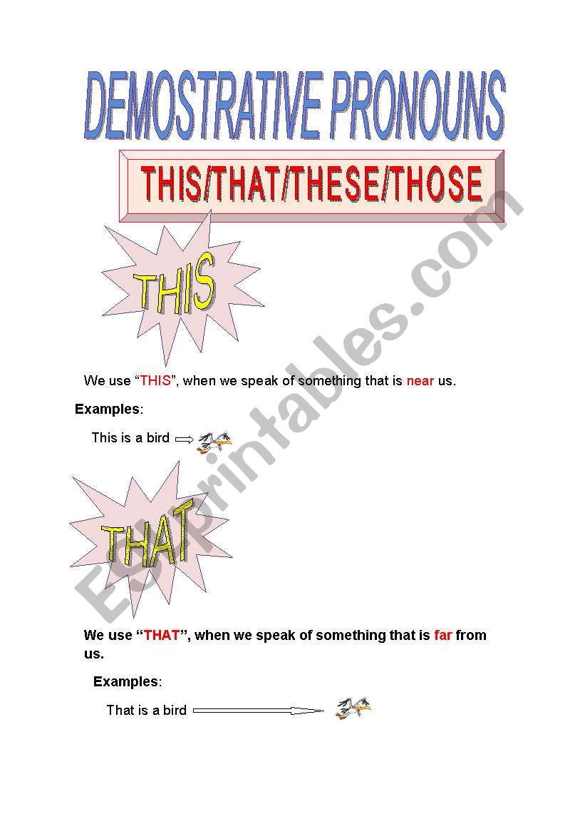 demostrative pronouns theory worksheet