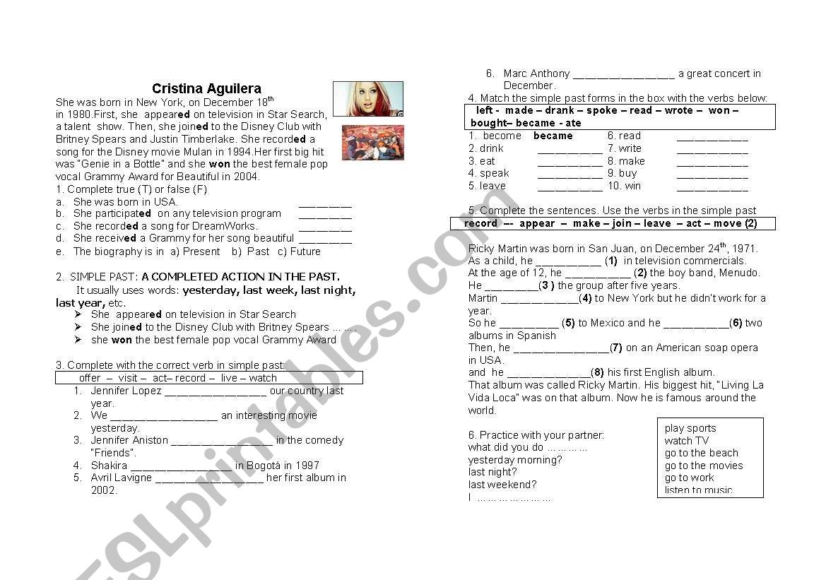 Biography of a famous person worksheet