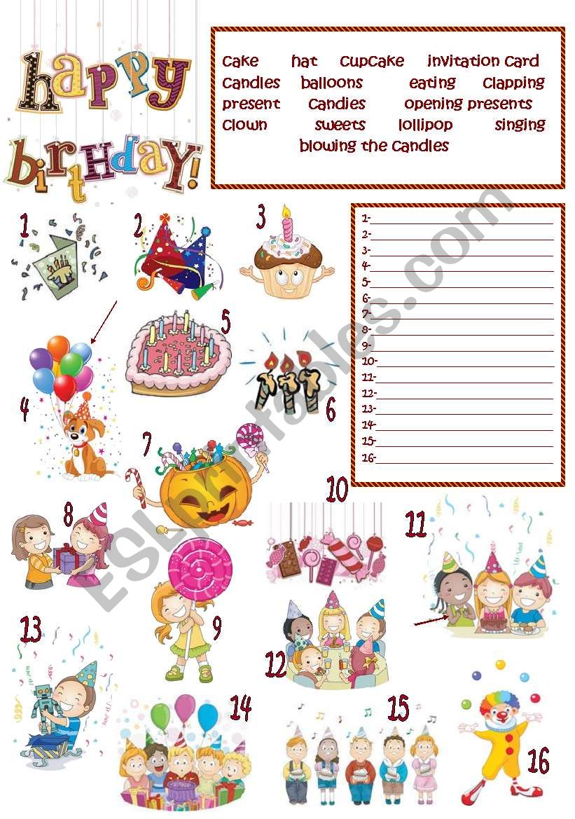 B´DAY VOCABULARY - ESL worksheet by rose95