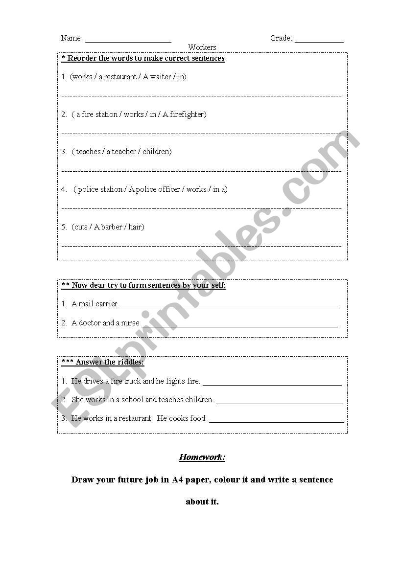 workers /jobs worksheet