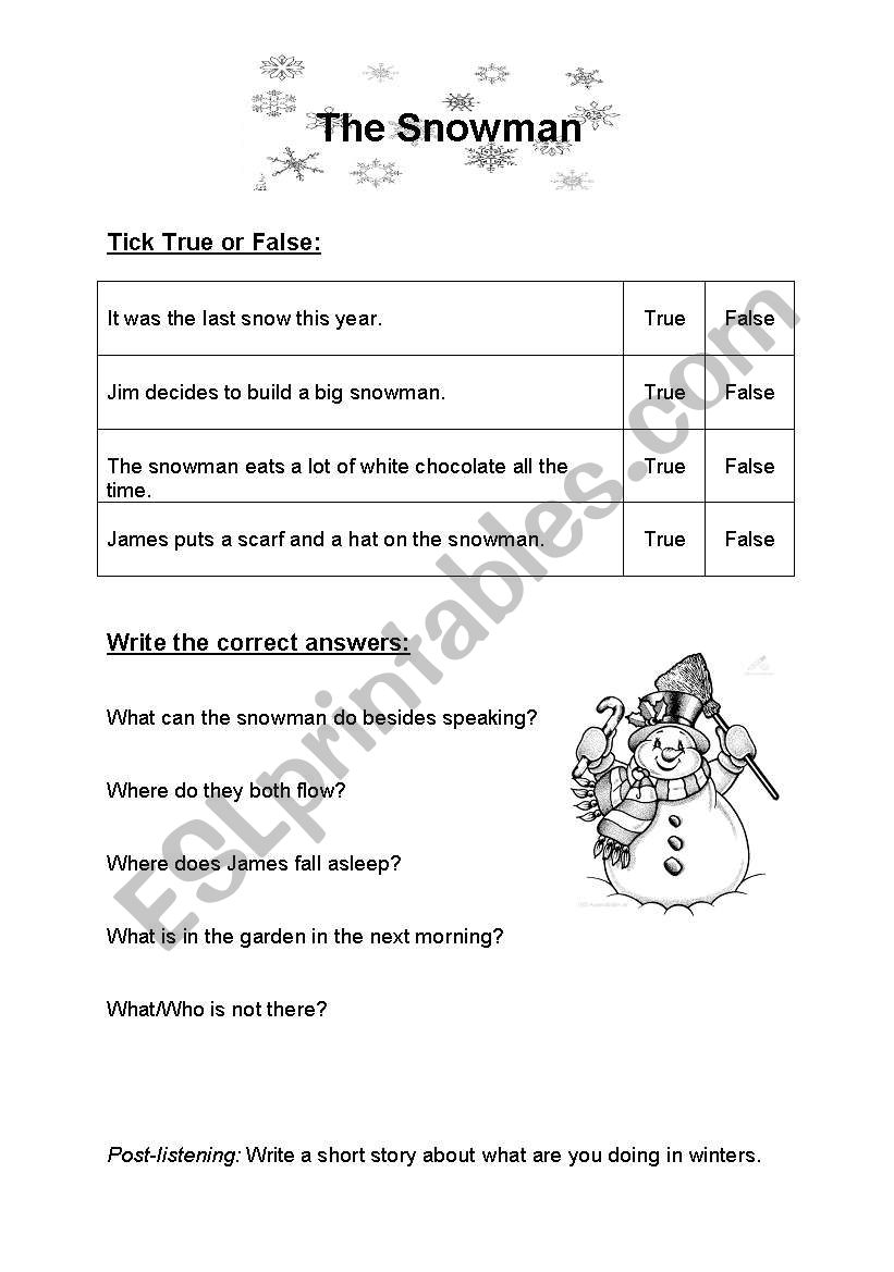 The snowman worksheet